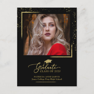 Elegante Graduiertenankündigung Festliches Gold Gl Postkarte