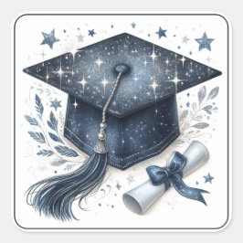 Elegante Graduiertenkap und Diplom Quadratischer Aufkleber