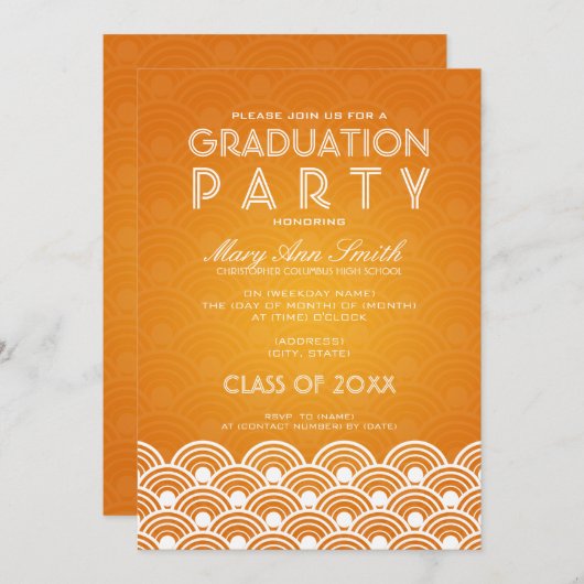 Elegante Graduierung Party Scallop Orange Einladung (Vorne/Hinten)