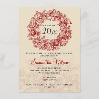 Elegante Graduierungspartei Vintagen Rose Red Tan Einladung