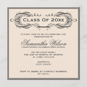 Elegante Graduierungspartei Vintagen Wirbel Schwar Einladung