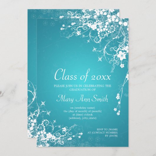 Elegante Graduierungsparty Dotter Wirbel Türkis Einladung (Vorne/Hinten)