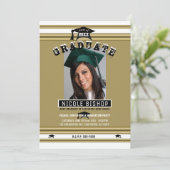 Elegante Graduierungsparty für das Gold und das We Einladung (Stehend Vorderseite)