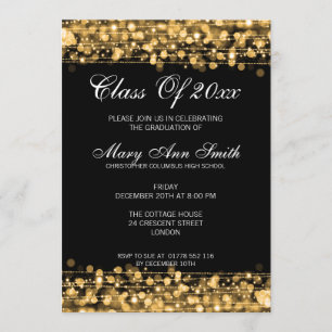 Elegante Graduierungsparty Gold Lights & Glitzern Einladung