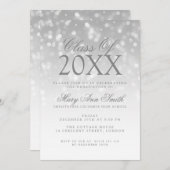 Elegante Graduierungsparty Silver Sparkle Lichter Einladung (Vorne/Hinten)