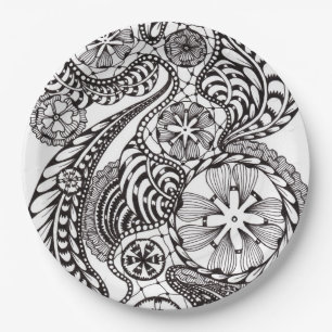 Elegante Grafik-Paisley-Blumen-Zen-Doodle-Papier-P Pappteller