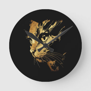 Elegante Grafik Schwarze Katze und Texturiertes Go Runde Wanduhr