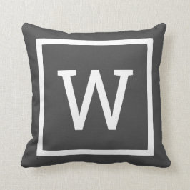 Elegante Grafikrand-Monogramm Grau Kissen
