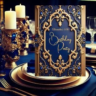 Elegante Granat Blau Gold Verzierte Geburtstagsfei Einladung
