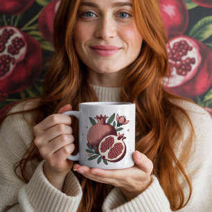elegante Granatapfelfrucht mit botanischer Blume Kaffeetasse
