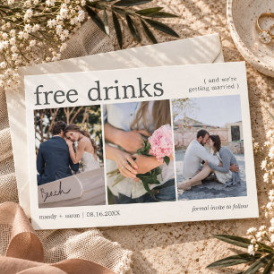 Elegante Gratisgetränke Drei Foto Hochzeit Save The Date