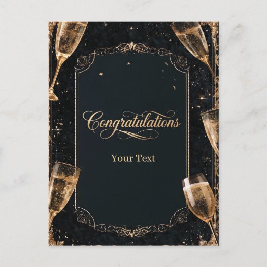Elegante Gratulation mit Champagner Feiertagspostkarte (Vorderseite)