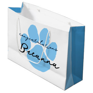 Elegante Gratulation Pfotenabdruck Babyblau & Navy Große Geschenktüte