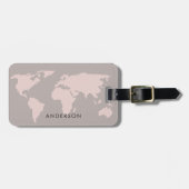 ELEGANTE, GRAU BLUSH PINK ROSE GOLD WORLMAP GEPÄCKANHÄNGER (Vorderseite horizontal)