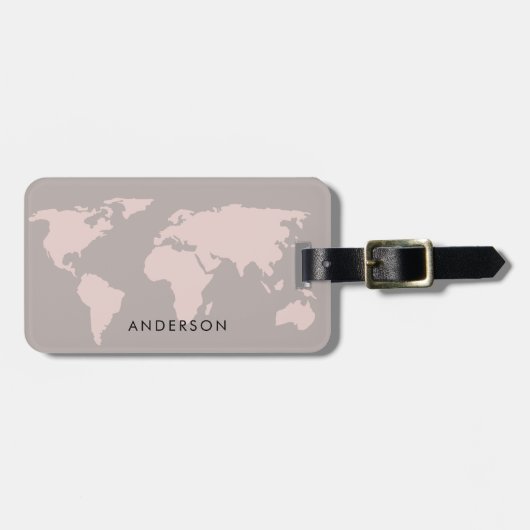 ELEGANTE, GRAU BLUSH PINK ROSE GOLD WORLMAP GEPÄCKANHÄNGER (Vorderseite horizontal)