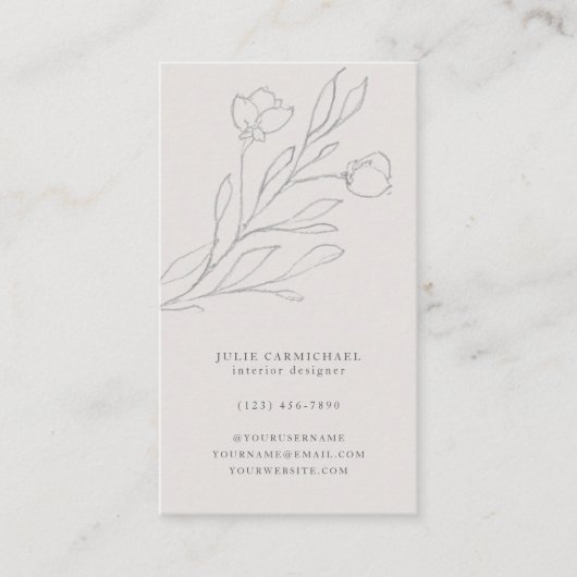 Elegante, grau geätzte Blume Vertikal Visitenkarte (Vorderseite)