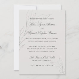 Elegante, grau gezeichnete Blätter Hochzeit Einladung