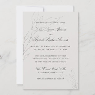 Elegante, grau gezeichnete Blätter Hochzeit Einladung