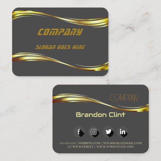 Elegante, grau-goldfarbene berufliche Visitenkarte (Vorne/Hinten)
