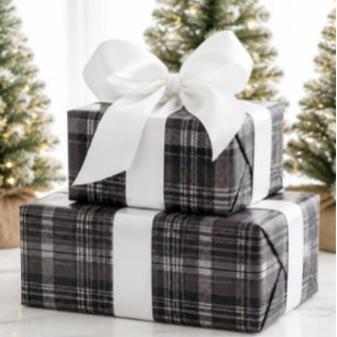 Elegante Grau- und Blaukarierte Tartan-Wrap-Verpac Geschenkpapier