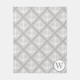 Elegante, grau-weiße Anker | Monogramm Fleecedecke