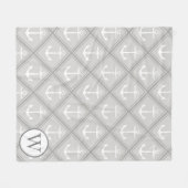 Elegante, grau-weiße Anker | Monogramm Fleecedecke (Vorderseite (Horizontal))
