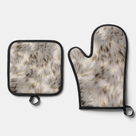 Elegante, grau-weiße Hochzeit Ofenhandschuh & Topflappen-Set