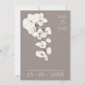 Elegante, grau-weiße Orchidee Moderne Hochzeit Save The Date (Vorderseite)
