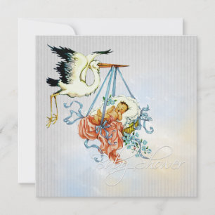 Elegante graublaue Storch-Baby-Junge-Shower Einladung