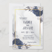 Elegante, graue blaue Peonies in einer Hochzeit Einladung (Vorderseite)