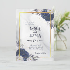 Elegante, graue blaue Peonies in einer Hochzeit Einladung