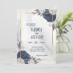 Elegante, graue blaue Peonies in einer Hochzeit Einladung
