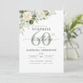 Elegante graue Blumenüberraschung Geburtstag Einladung (Stehend Vorderseite)