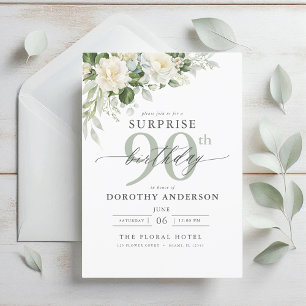 Elegante graue Blumenüberraschung Geburtstag Einladung