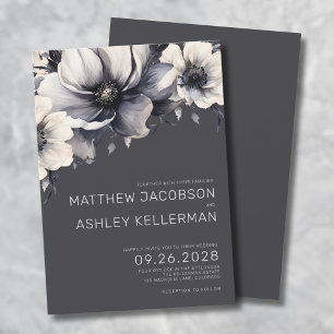 Elegante graue Blumige Hochzeit Einladung