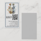 Elegante graue Blütenskelette QR Wedding RSVP Card Begleitkarte (Vorne/Hinten)