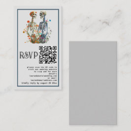Elegante graue Blütenskelette QR Wedding RSVP Card Begleitkarte