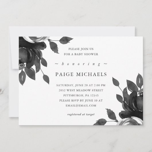 Elegante Graue Blütenspülung Einladung (Vorderseite)