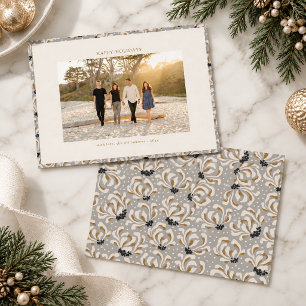 Elegante graue botanische Familien-Foto-Weihnachts Feiertagskarte