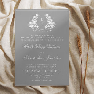 Elegante graue botanische Wappen-Hochzeit Folieneinladung