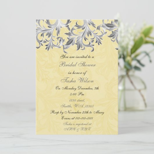 Elegante, graue Brautdusche Einladung (Stehend Vorderseite)