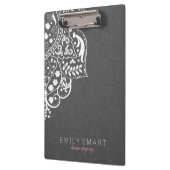 Elegante graue Damasken mit weißer Blumenspitze Klemmbrett (Links)