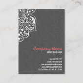 Elegante graue Damasken und weiße Vintage Spitze Visitenkarte (Rückseite)