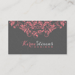 Elegante graue Damaskus- und rosafarbene Spitzen-W Visitenkarte
