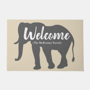 Elegante graue Elefant-Silhouette u. Familienname Fußmatte