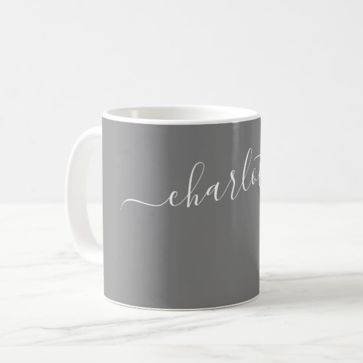 Elegante Graue Farbe Moderne Name Personalisiert Kaffeetasse (Vorderseite Links)