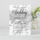 Elegante graue Flora mit Dots Wedding Einladung (Stehend Vorderseite)