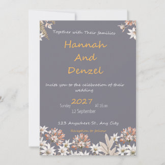 Elegante graue floral Hochzeits-Einladung | Aquare Einladung