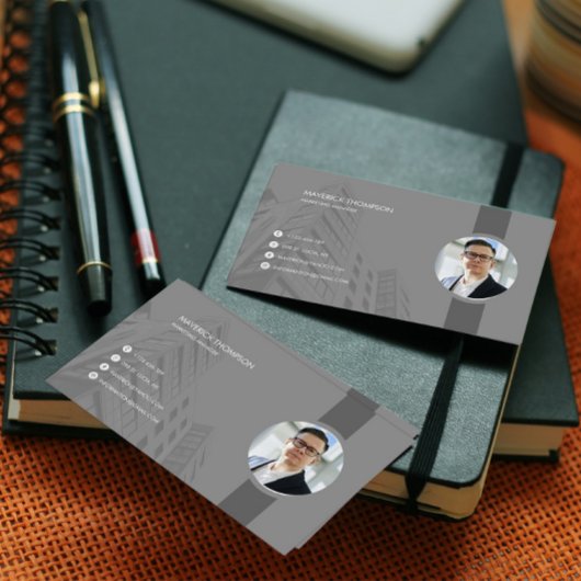 Elegante Graue Foto Business Card Visitenkarte