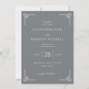 Elegante graue geometrische Hochzeit Einladung
